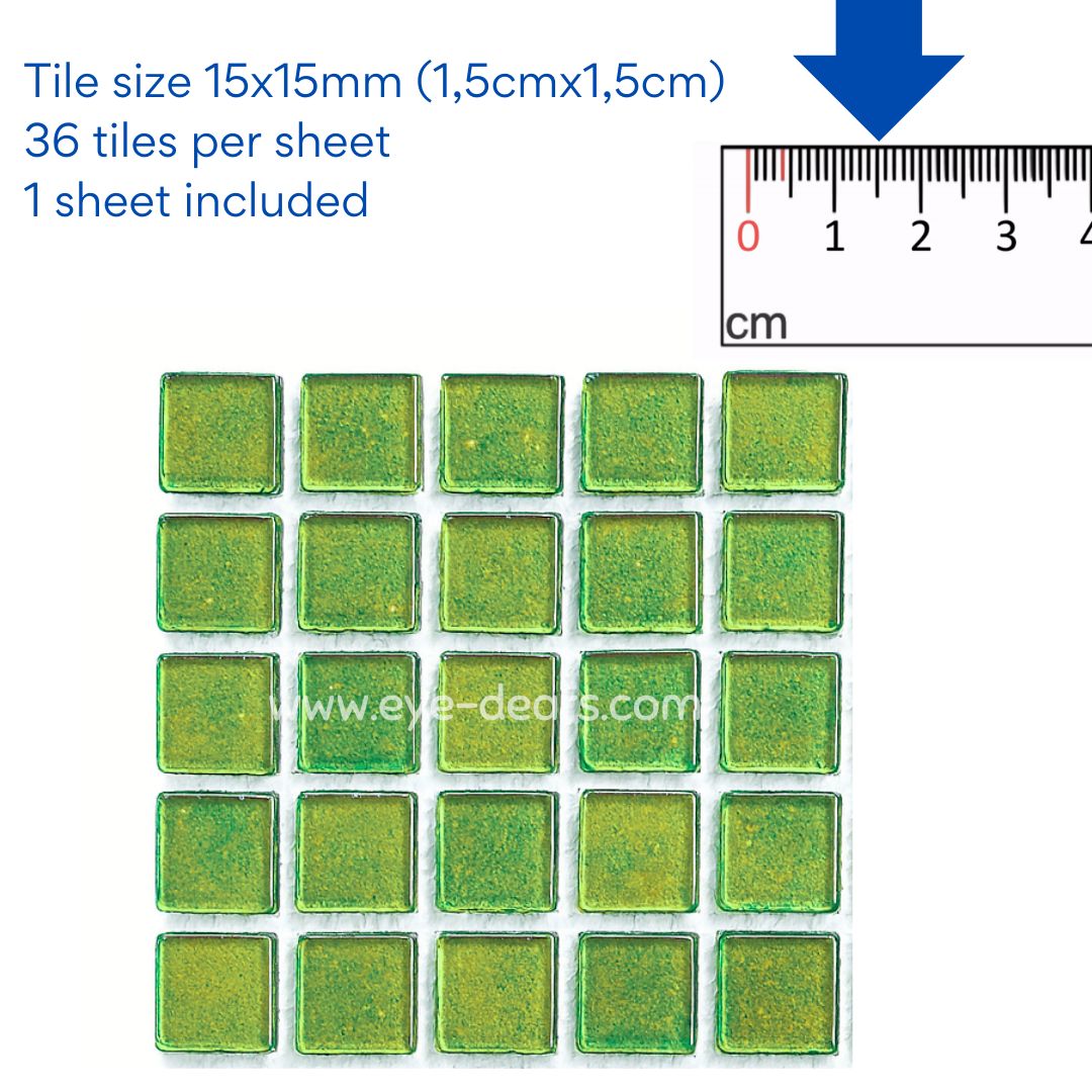 Mosaic Tiles - Single Sheet Lime Green Gold Leaf 15x15mm