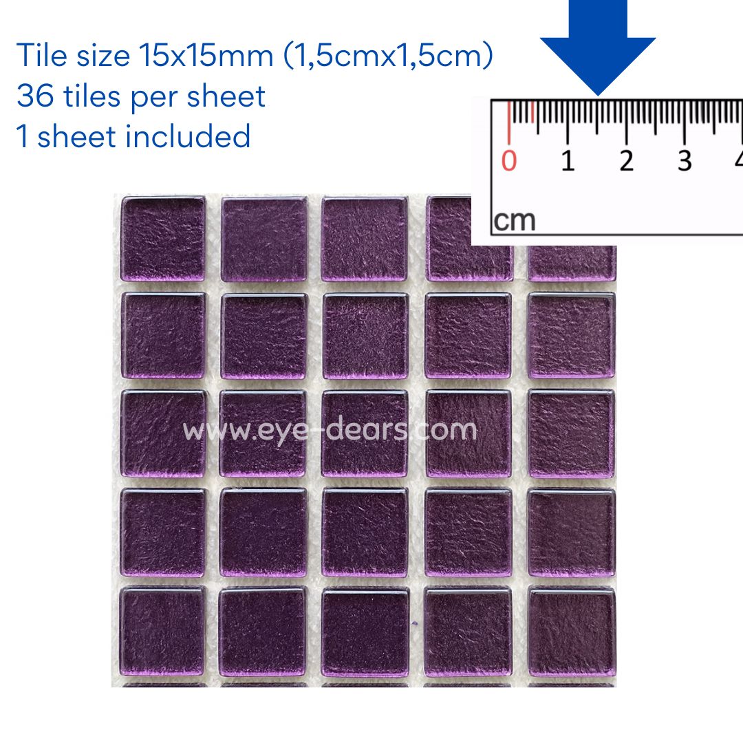 Mosaic Tiles - Single Sheet Pansy Purple Gold Leaf 15x15mm