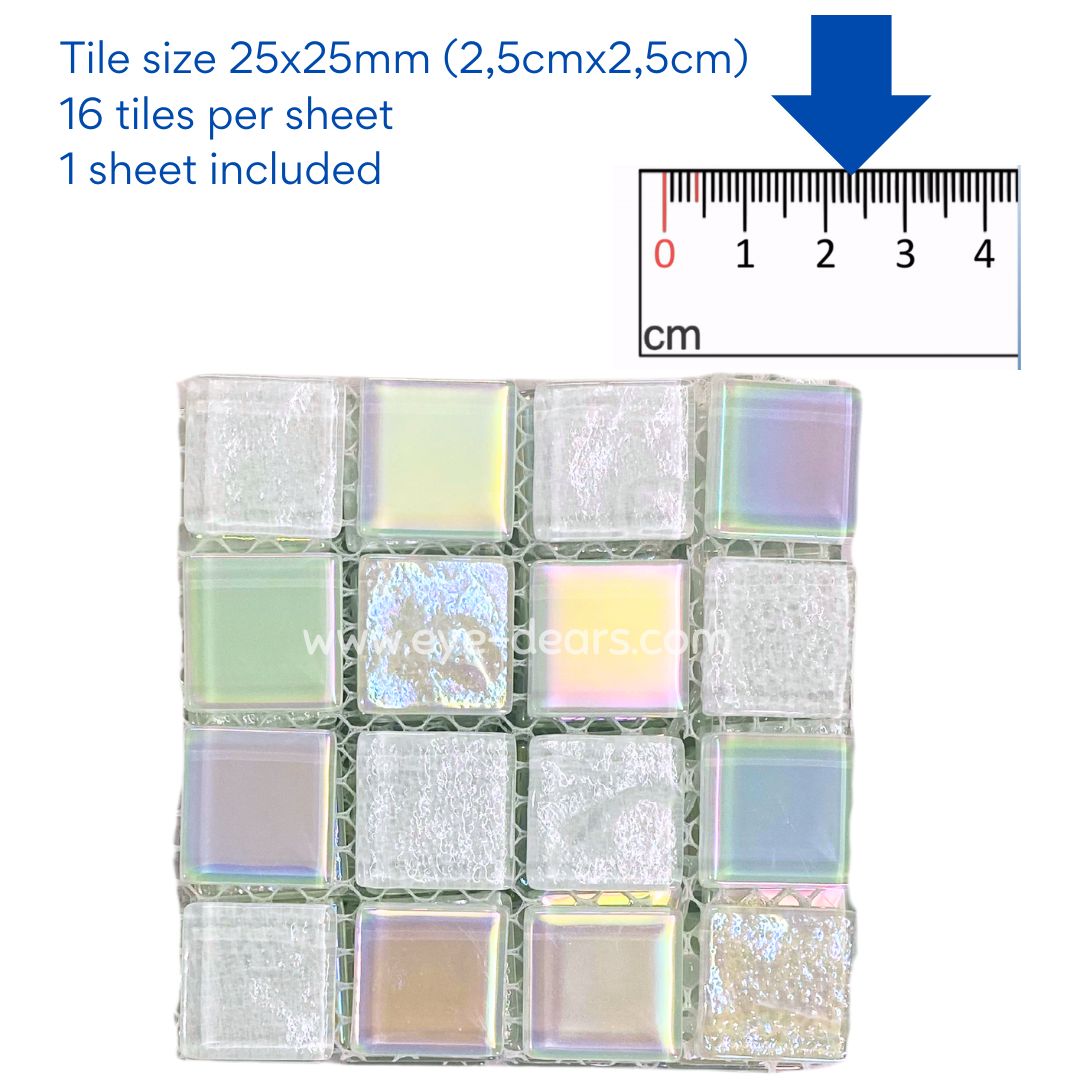 Mosaic Tiles - Single Sheet White Shimmer Mix 25x25mm