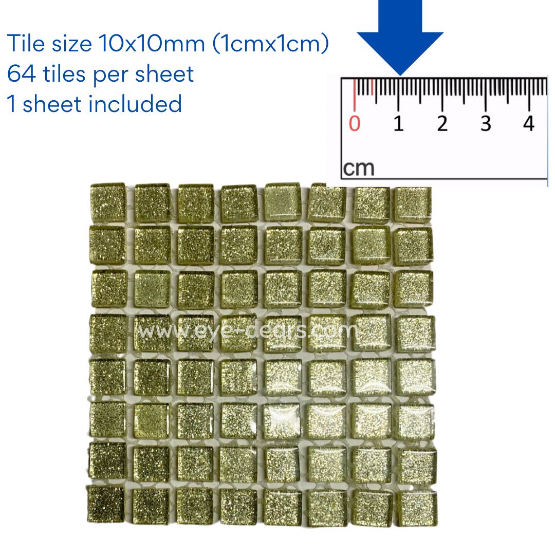 Mosaic Tiles - 10 x sheets of Ivory Glitter 10x10mm