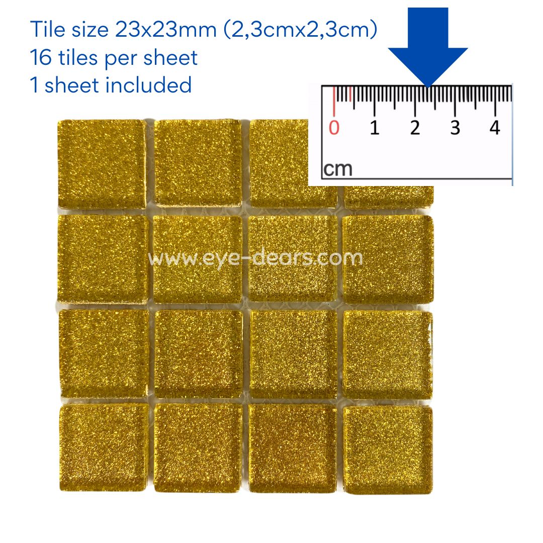 Mosaic Tiles - 10 x sheets of Sunflower Gold Glitter 23x23mm