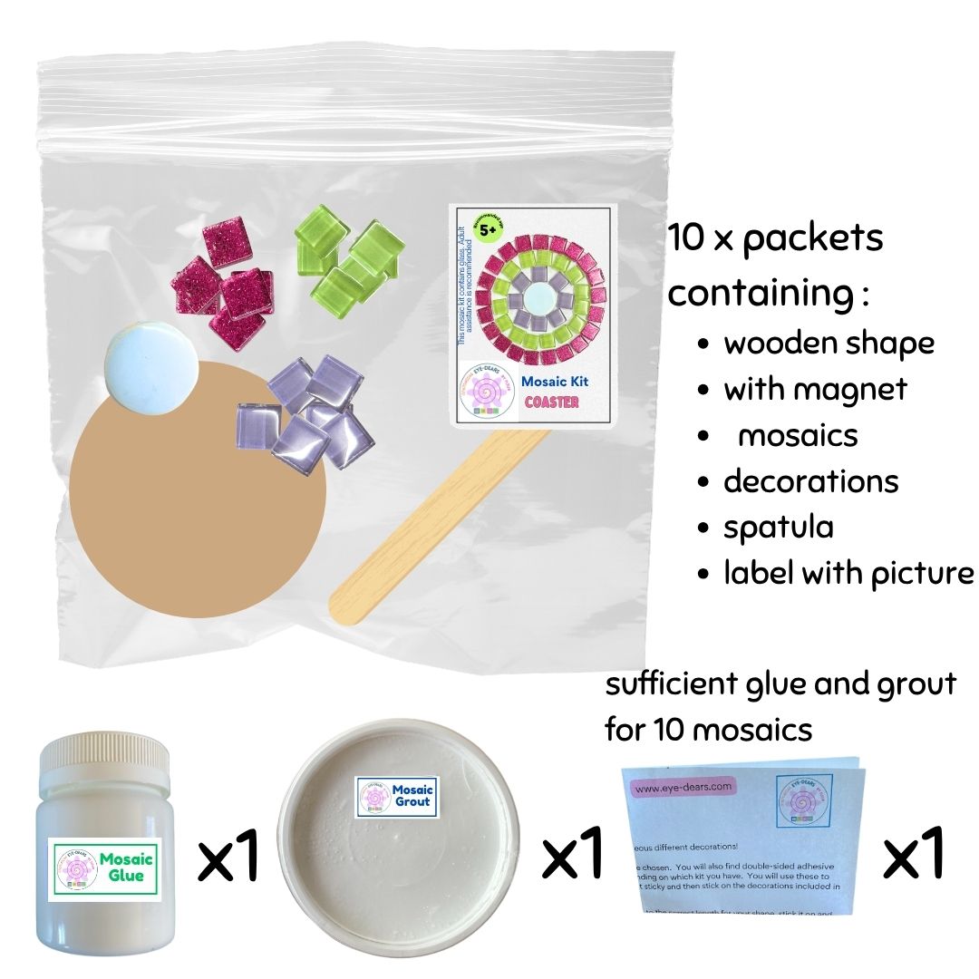 Bulk - Mosaic Craft Kit - Coaster Pink, Green, Purple (No Magnet) (Small)