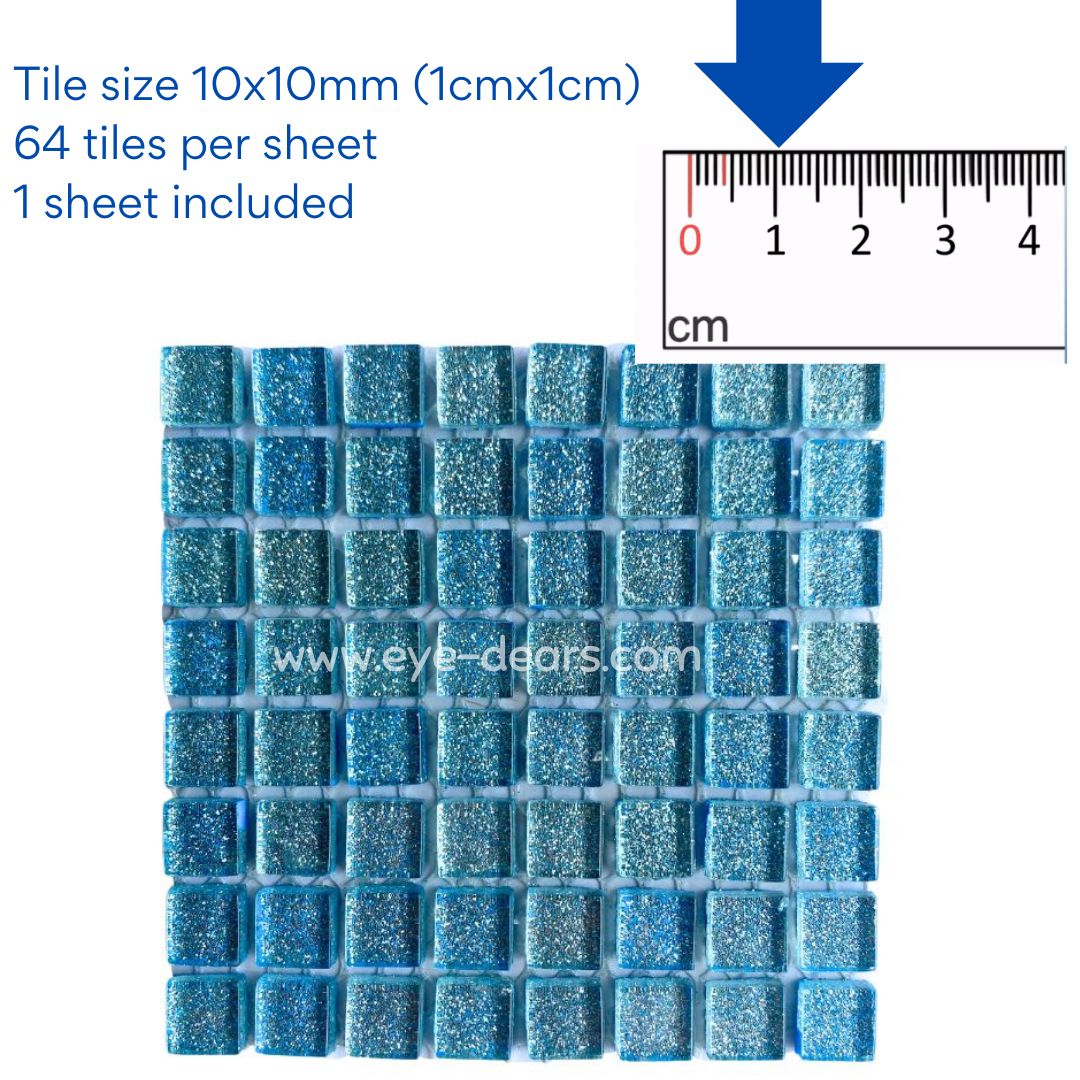 Mosaic Tiles - Single Sheet Ocean Soft Blue Glitter 10x10mm