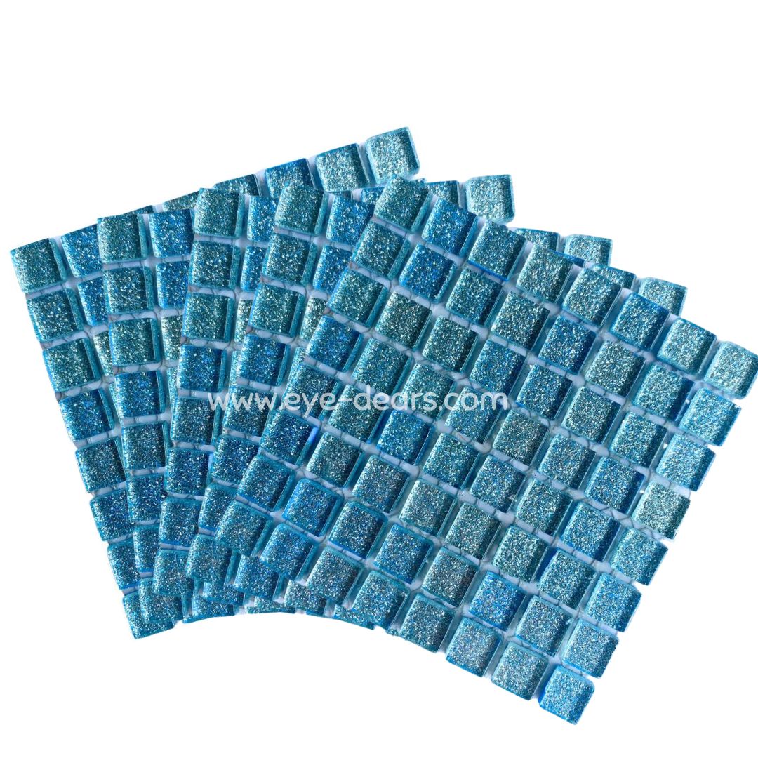 Mosaic Tiles - 10 x sheets of Ocean Soft Blue Glitter 10x10mm