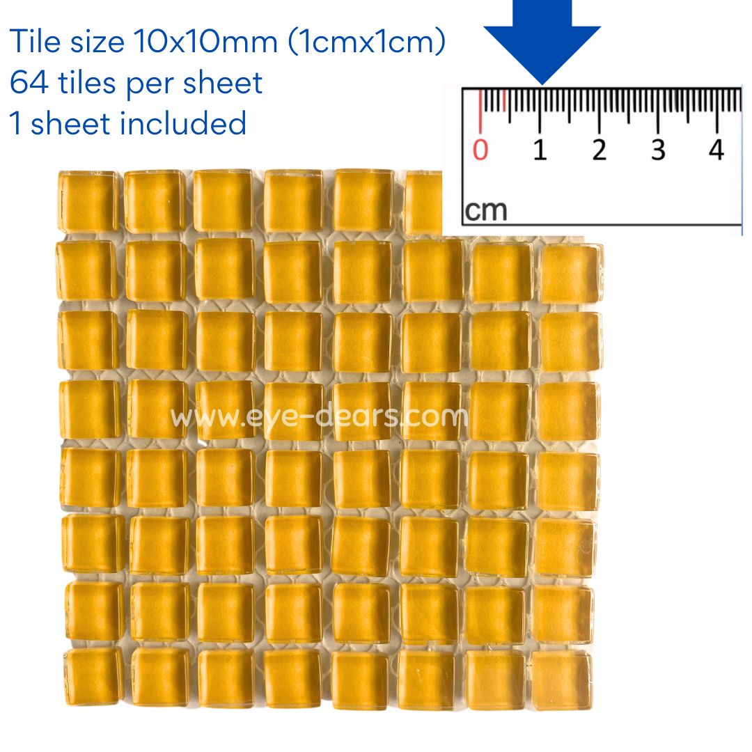 Mosaic Tiles - 10 x sheets of Yellow Glass 10x10mm