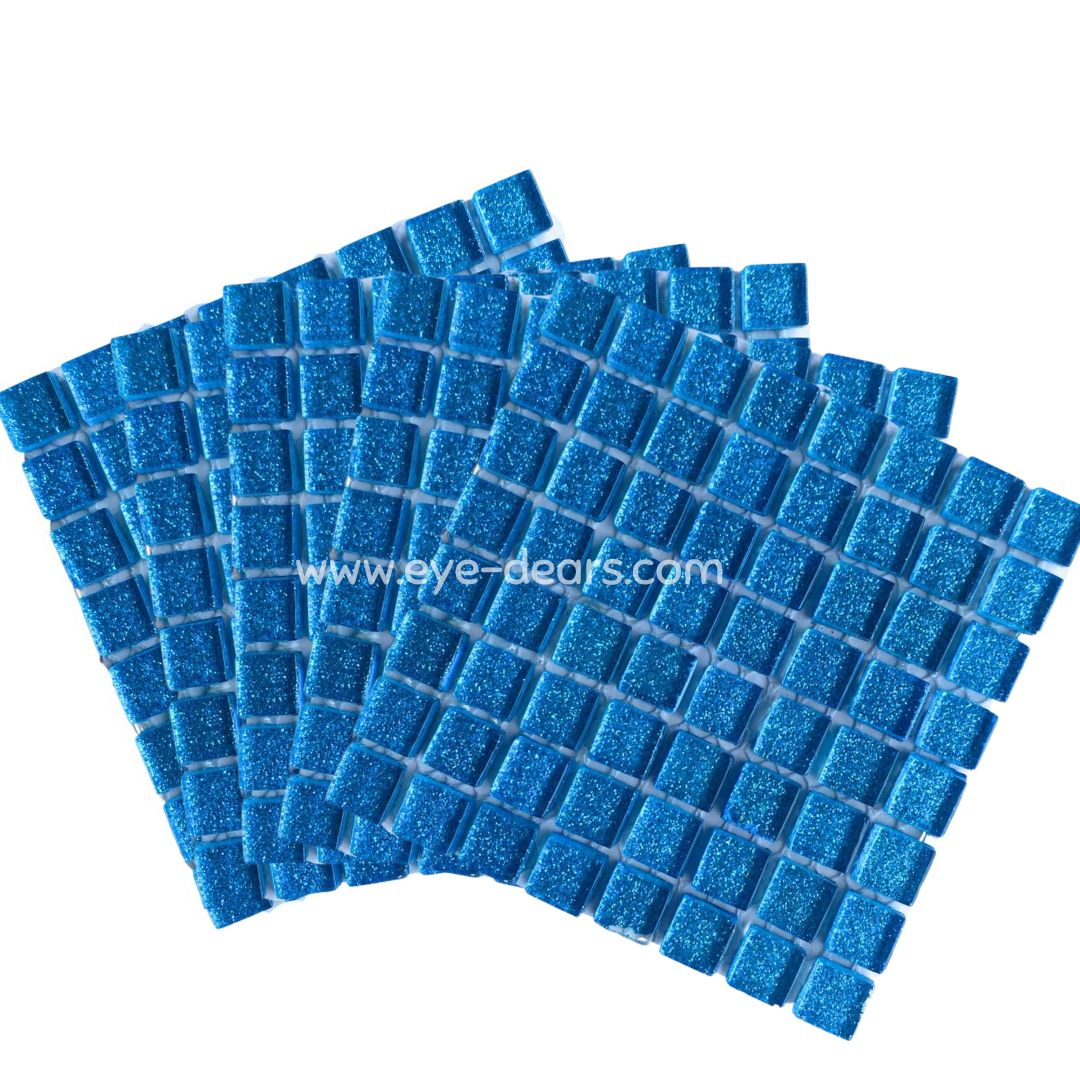 Mosaic Tiles - 10 x sheets of Turquoise Glitter 10x10mm