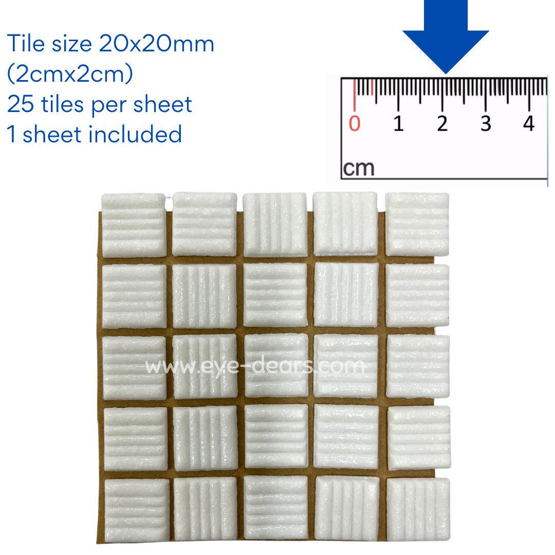 Mosaic Tiles - Single Sheet Turn on Texture - White 20x20mm