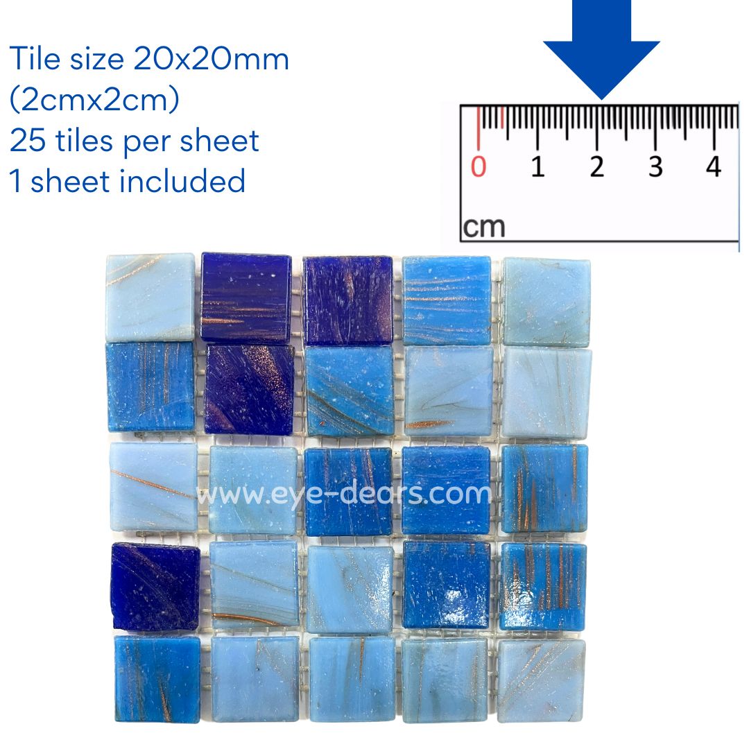 Mosaic Tiles - 10 x sheet of Gold Veined Blue Mix (small tiles for crafting)