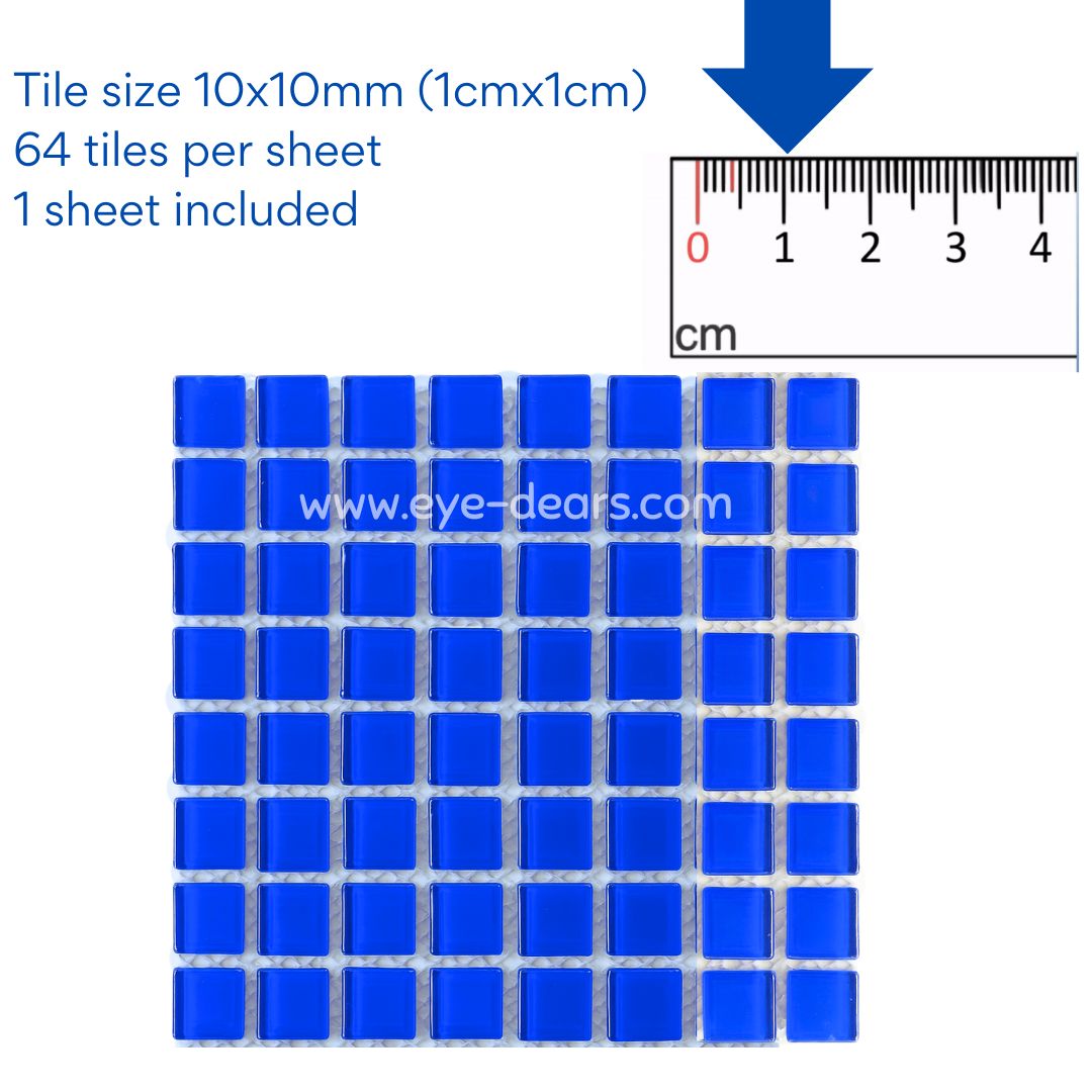 Mosaic Tiles - 10 x sheets of Azure Blue Glass 10x10mm
