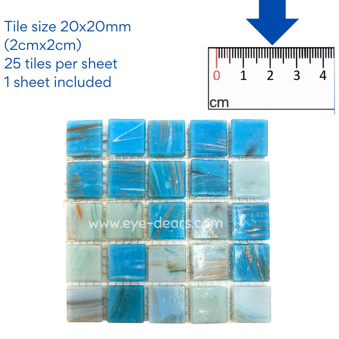 Mosaic Tiles - Single sheet of Gold Veined Turquoise Mix (small tiles for crafting)