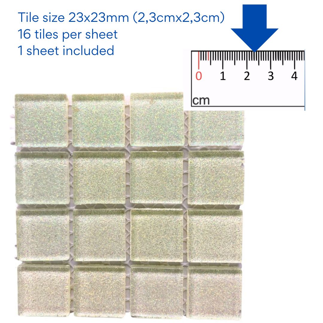 Mosaic Tiles - Single Sheet White Glitter 23x23mm