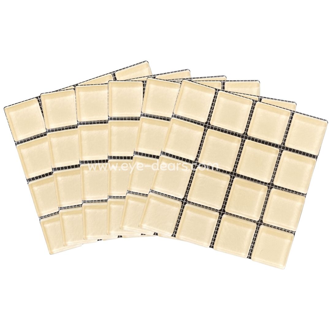 Mosaic Tiles - 10 x sheets of Condensed Milk Cream Cream Glass 23x23mm