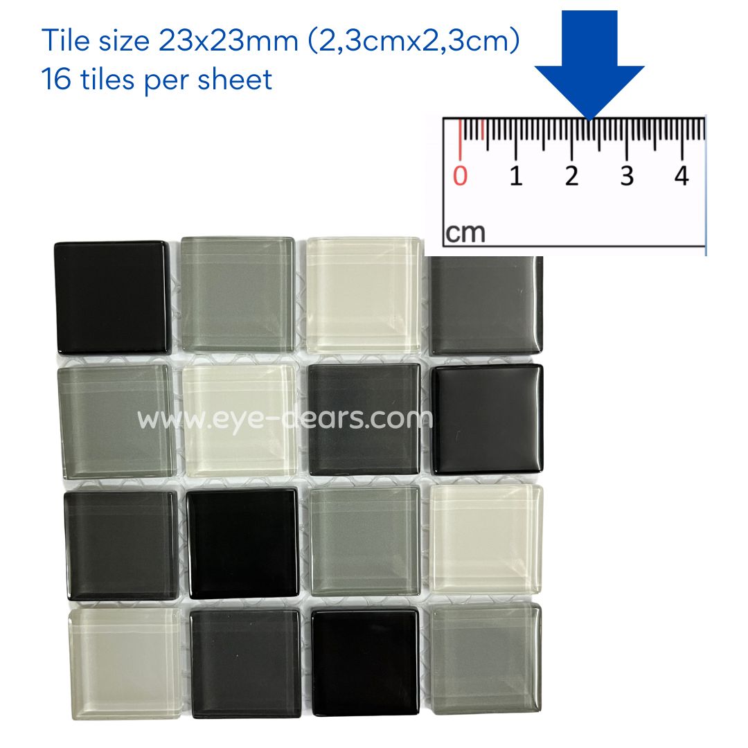 Mosaic Tiles - Single Craft Size Sheet Black and White Mix Glass 23x23mm
