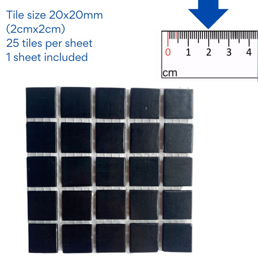 Mosaic Tiles - Single Sheet Matt Black 20x20mm