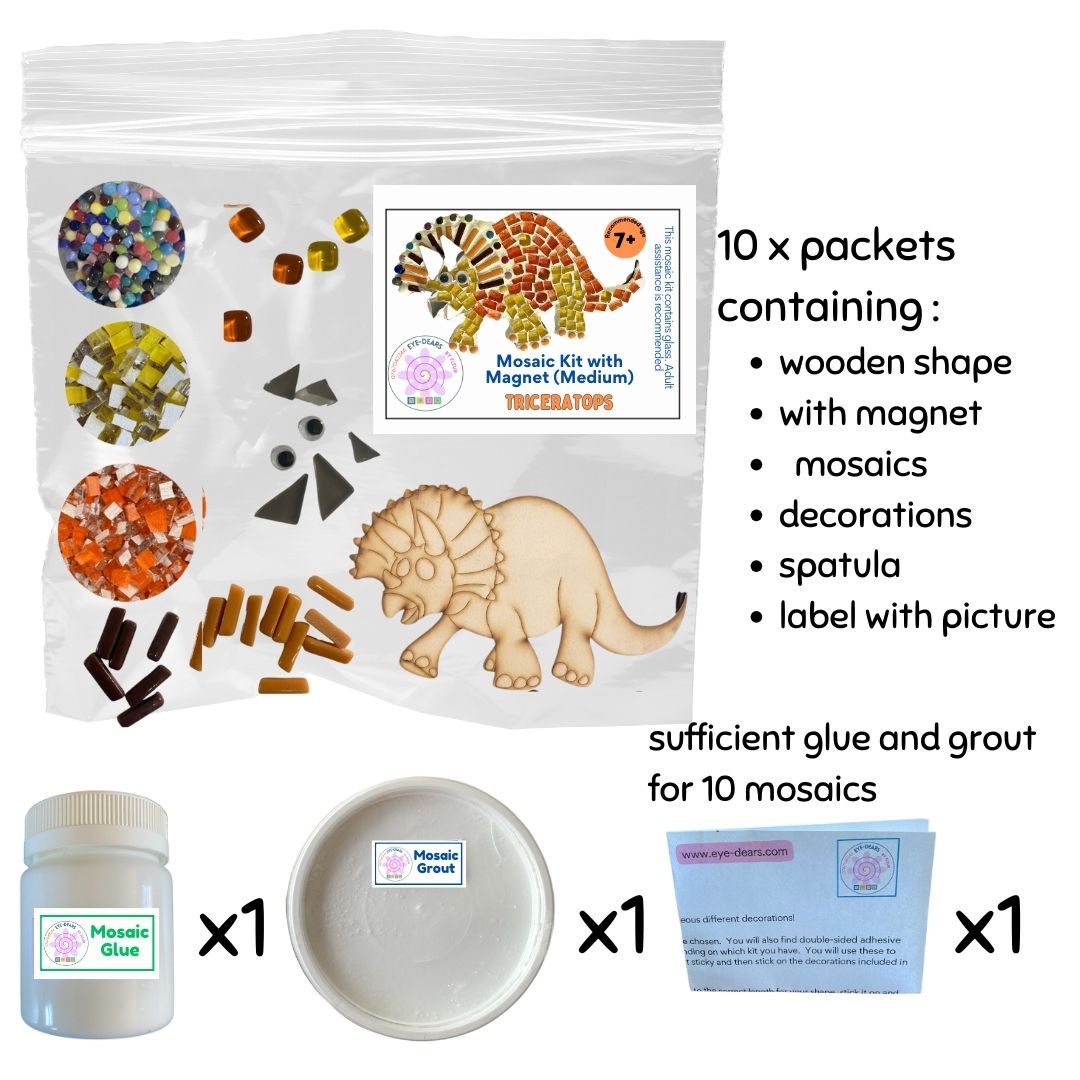 Mosaic Craft Kit with Magnet - Triceratops Dinosaur (Medium)