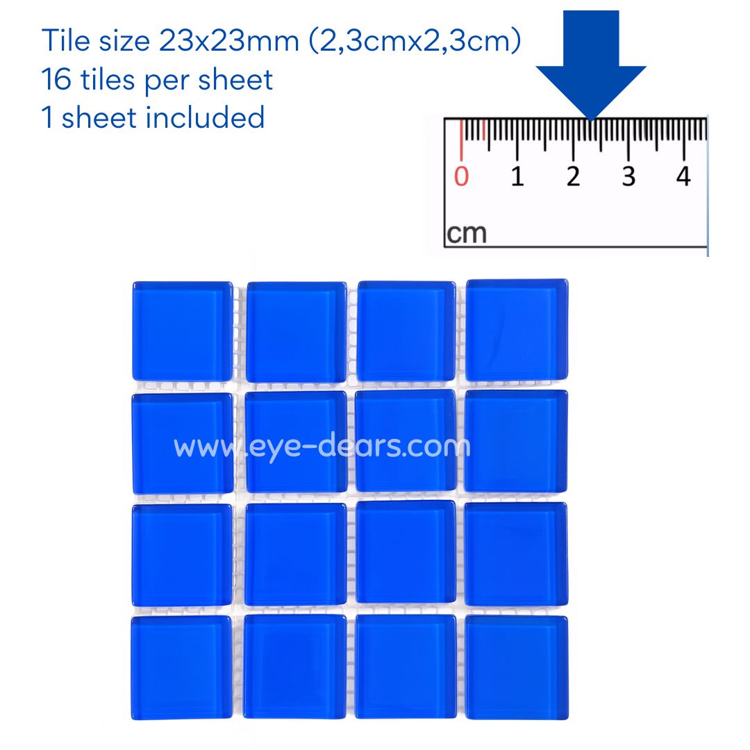 Mosaic Tiles - 10 x sheets of Azure Blue Glass 23x23mm