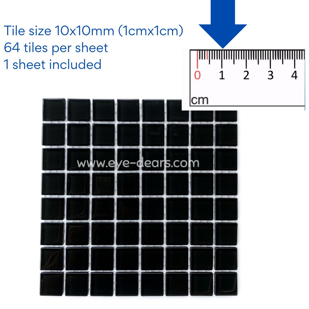 Mosaic Tiles - Single Sheet Black Glass 10x10mm