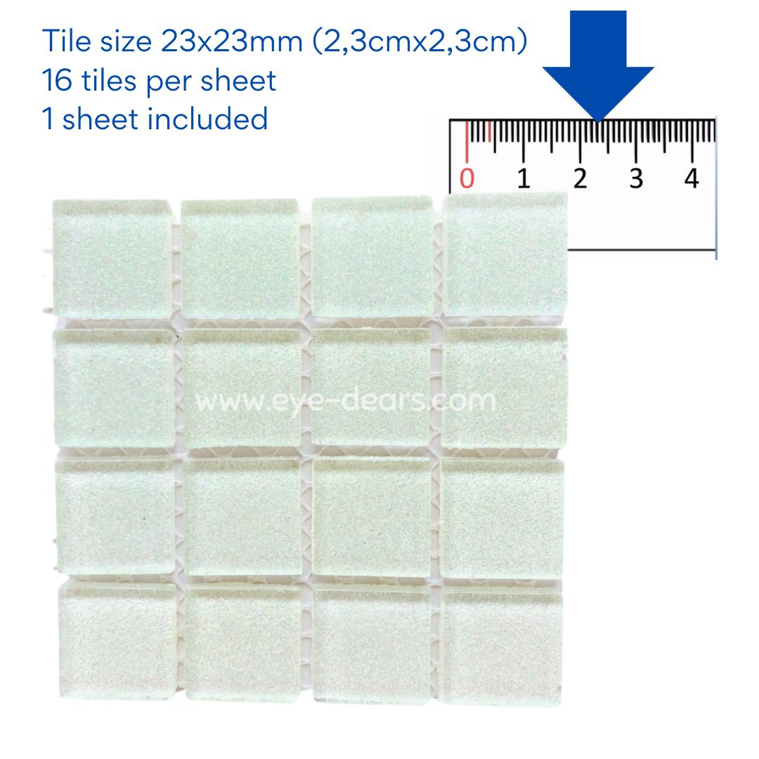 Mosaic Tiles - 10 x sheets of White Glitter 23x23mm