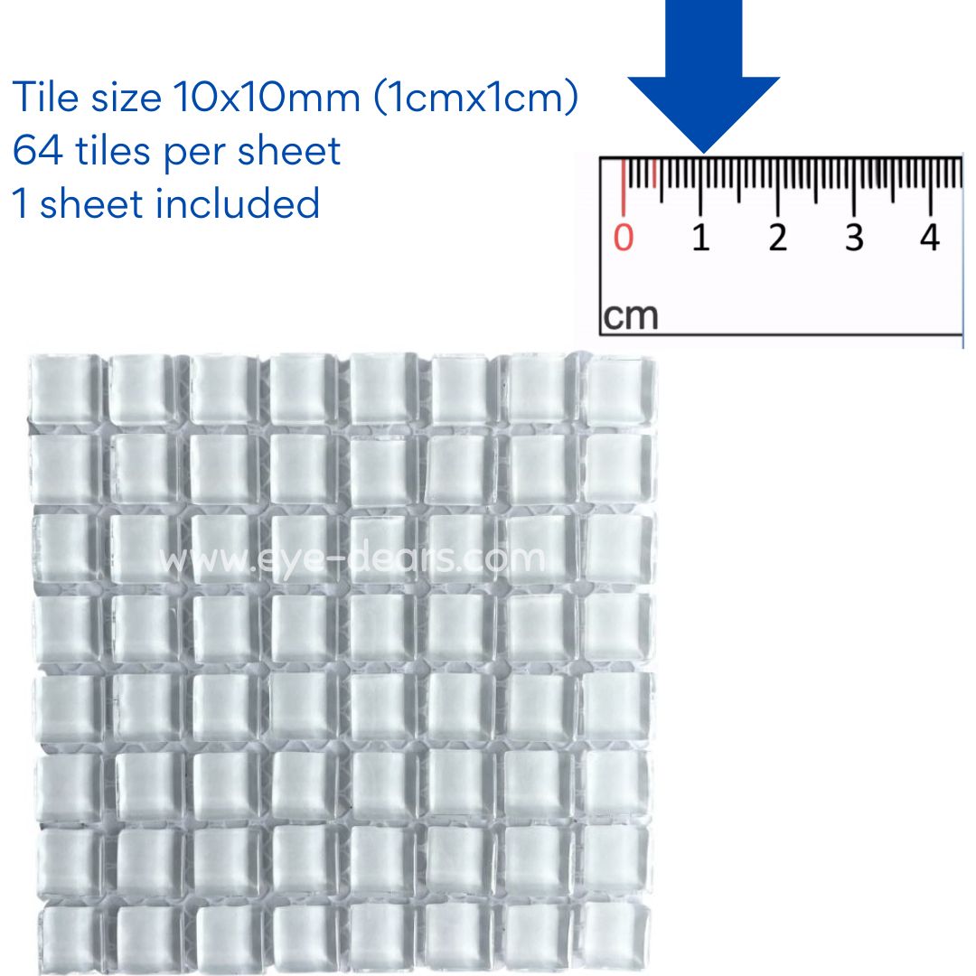 Mosaic Tiles - Single Sheet White Glass 10x10mm