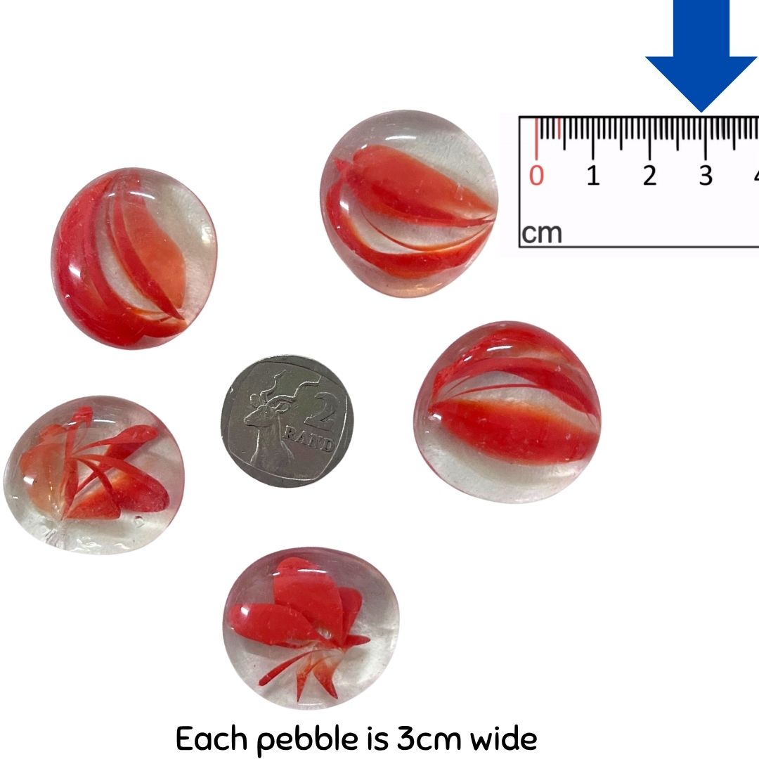 Red Patterned Glass Pebbles x 5