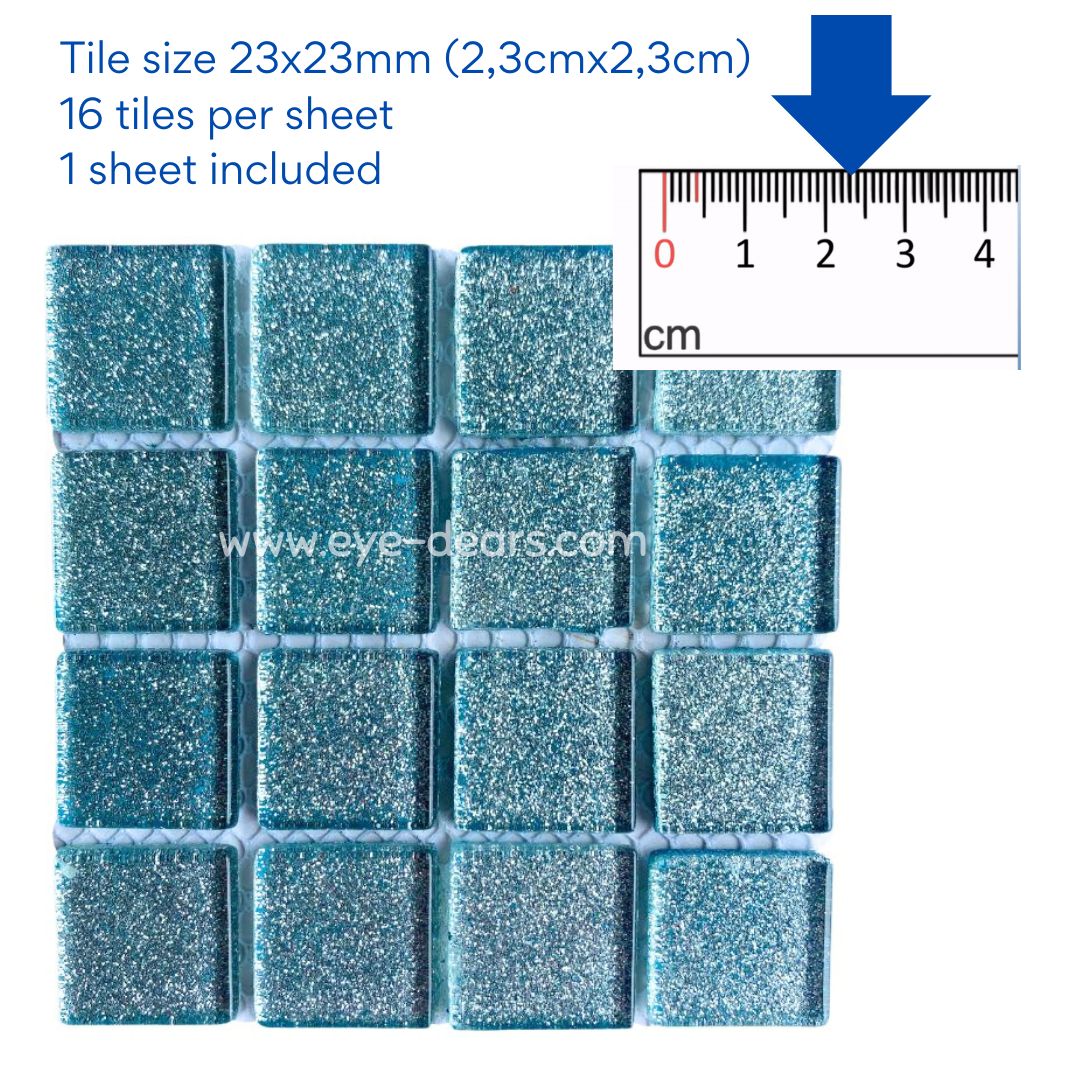 Mosaic Tiles - Single Sheet Soft Blue Glitter 23x23mm