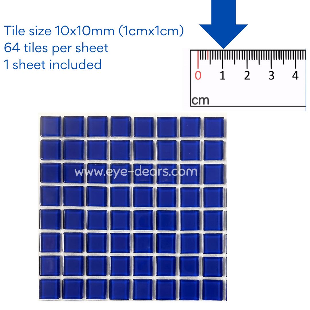 Mosaic Tiles - 10 x sheets of Navy Blue Glass 10x10mm