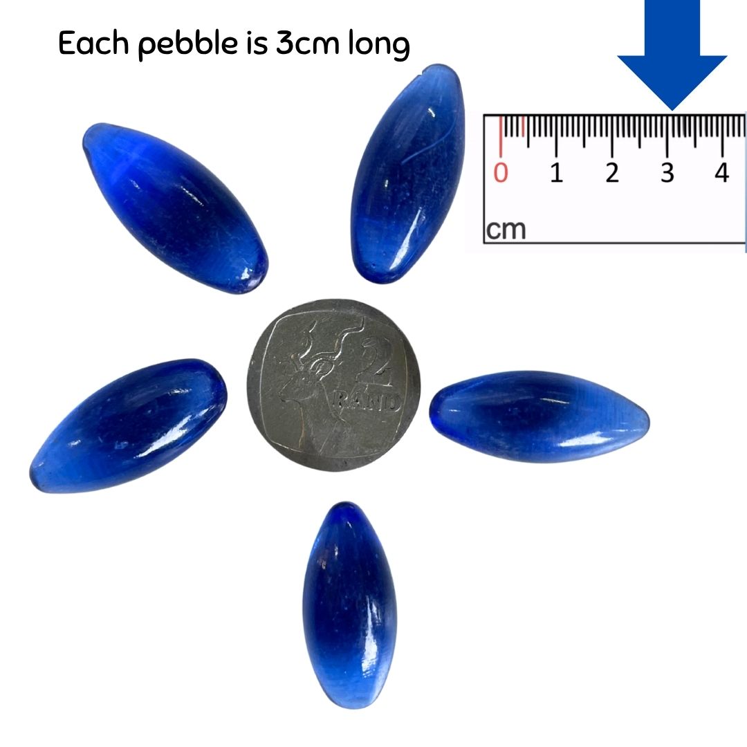 Blue Oval Glass Pebbles x 5