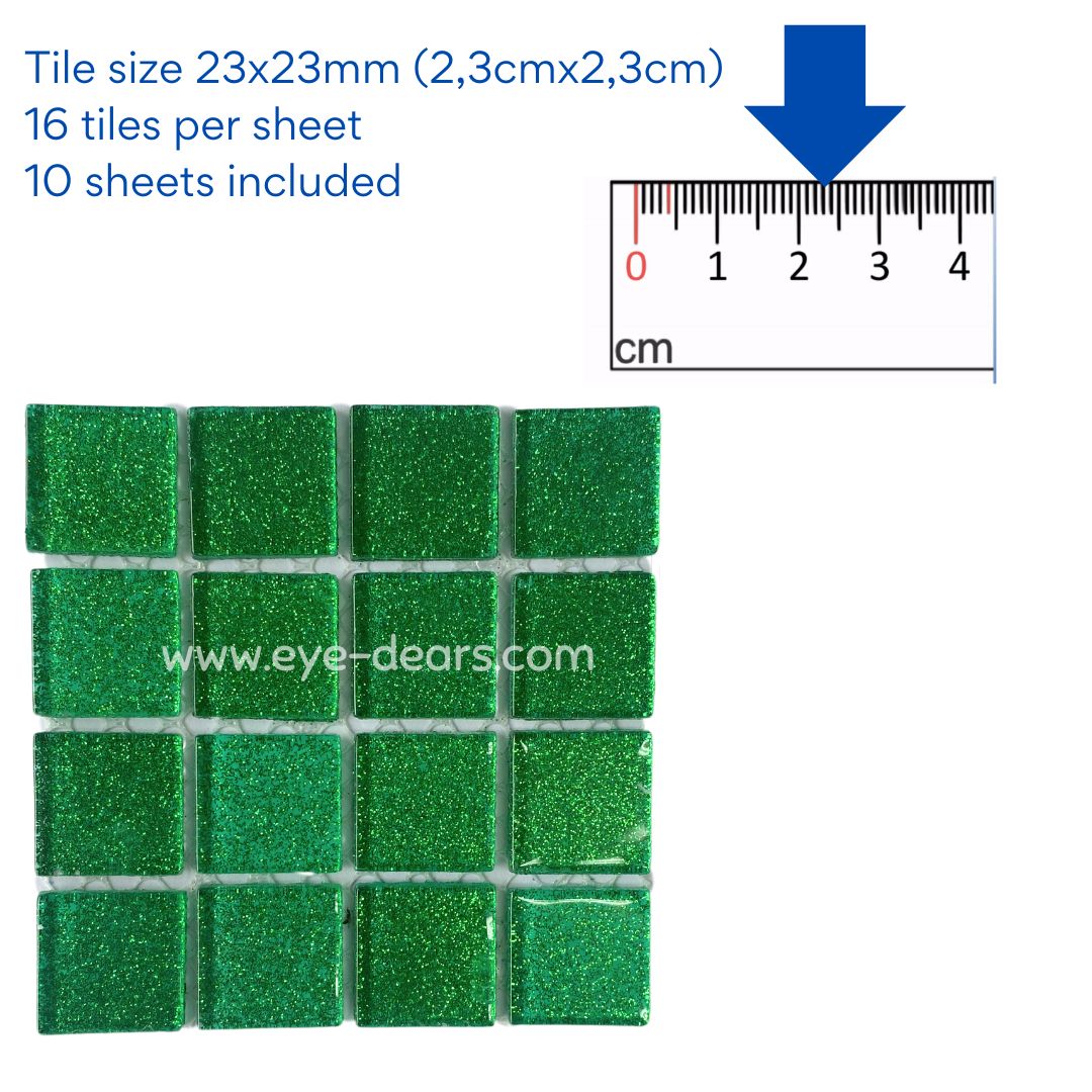 Mosaic Tiles - Single Sheet Emerald Green Glitter 23x23mm