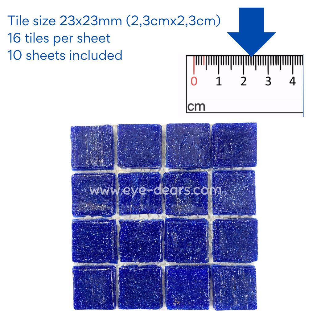Mosaic Tiles - 10 x sheets of Deep Blue Matt Finish Glass 23x23mm (small tiles for crafting)
