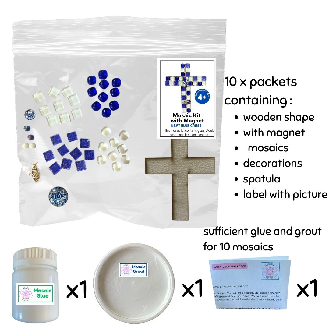 Bulk - Mosaic Craft Kit with Magnet- Navy Blue Cross (Small)