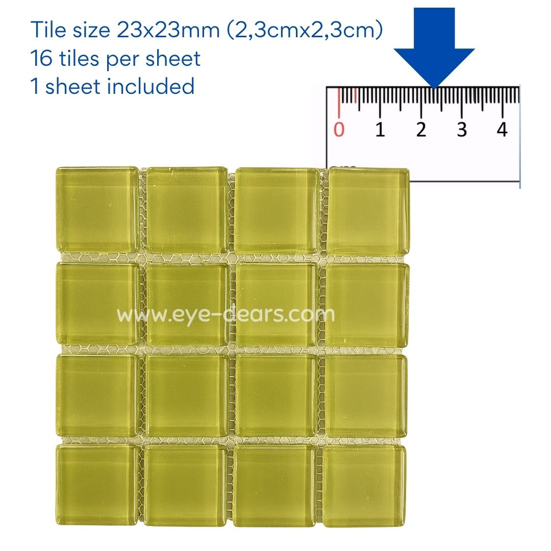 Mosaic Tiles - Single Sheet Olive Green Glass 23x23mm