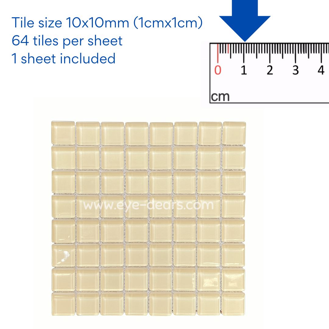 Mosaic Tiles - 10 x sheets of Cream Glass 10x10mm