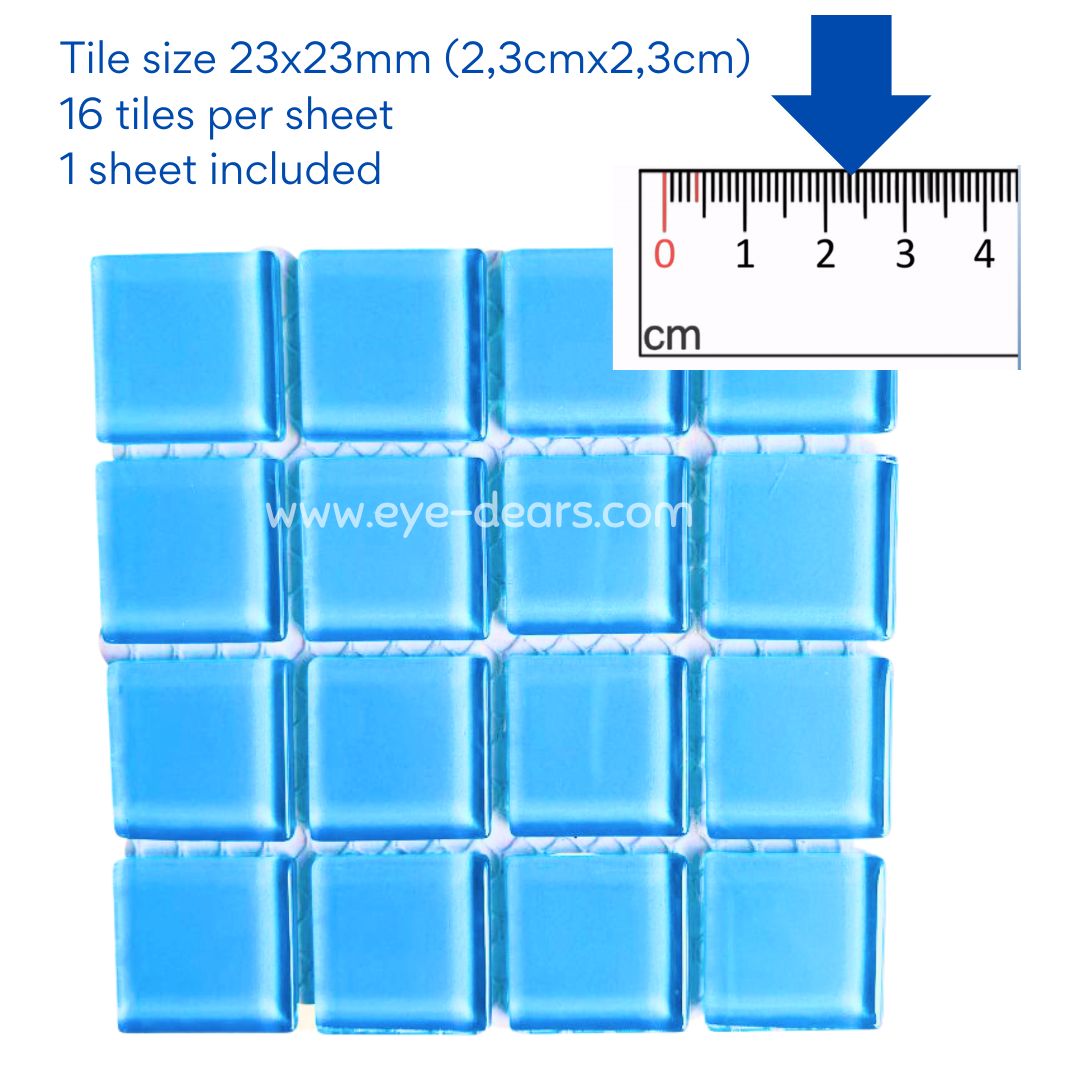Mosaic Tiles - 10 x sheets of Baby Blue Glass 23x23mm