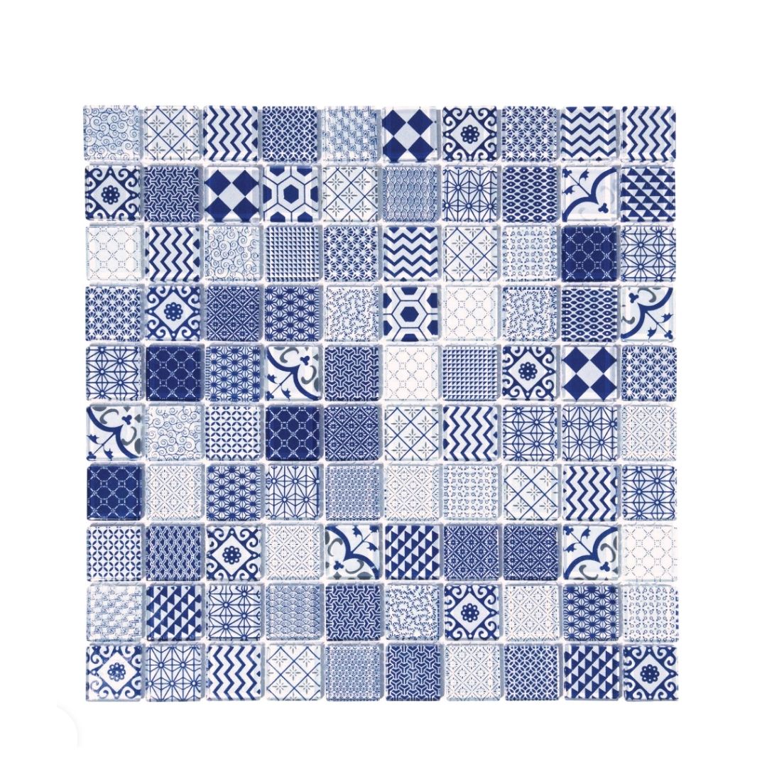 Decor Tiles - Blue Patterned Glass 23mm