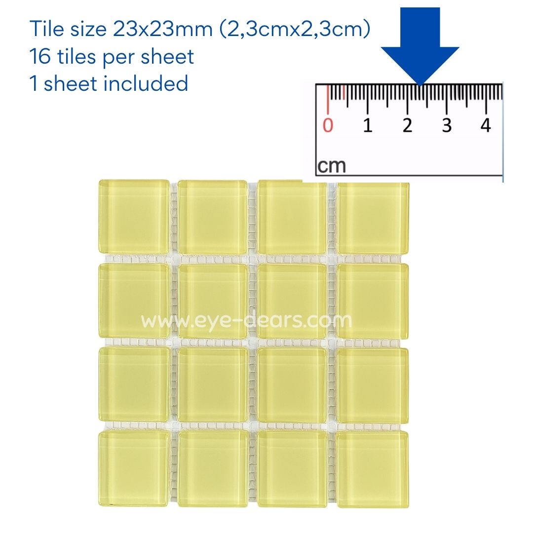 Mosaic Tiles - 10 x sheets of Butter Yellow Glass 23x23mm