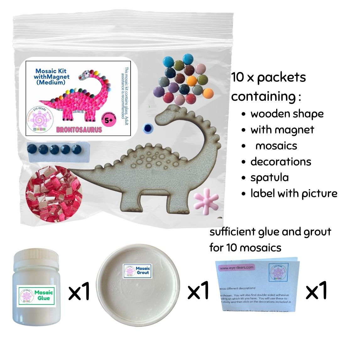 Mosaic Craft Kit with Magnet - Brontosaurus Pink (Medium)