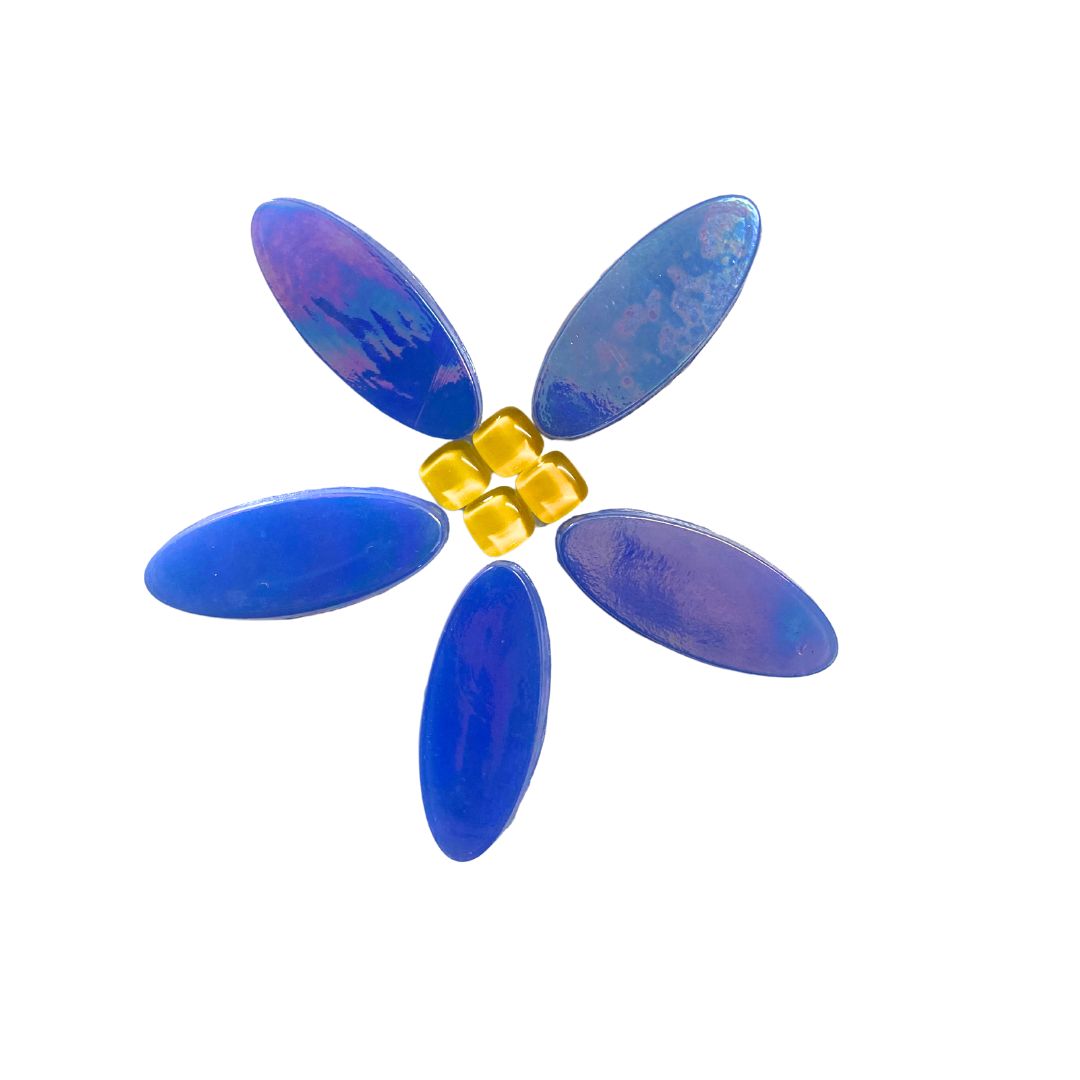 Iridescent Blue Glass Ovals (5)