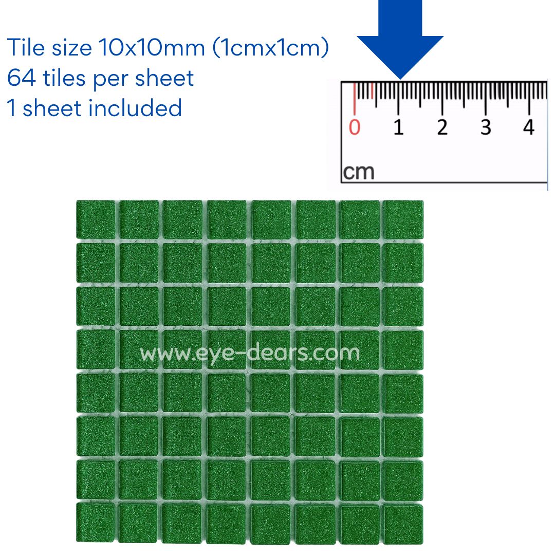 Mosaic Tiles - 10 x sheets of Emerald Green Glitter (10x10mm)