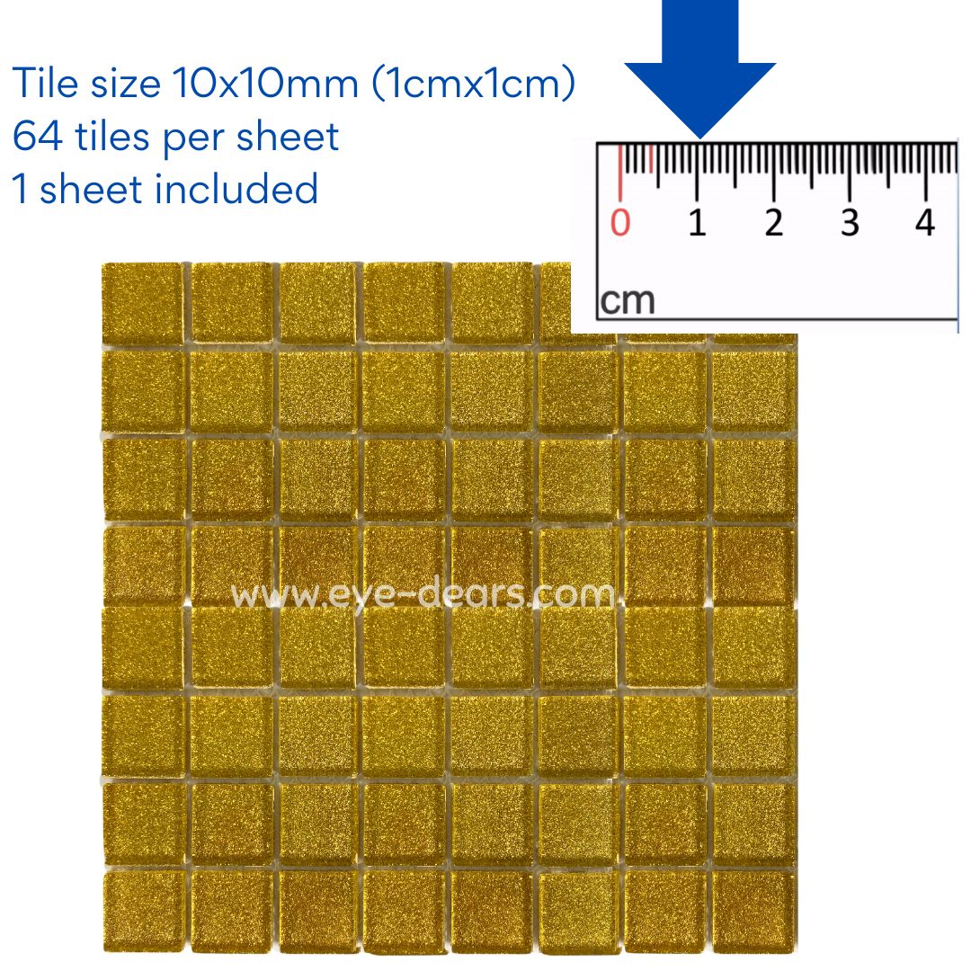 Mosaic Tiles - 10 x sheets of Sunflower Gold Glitter (10x10mm)