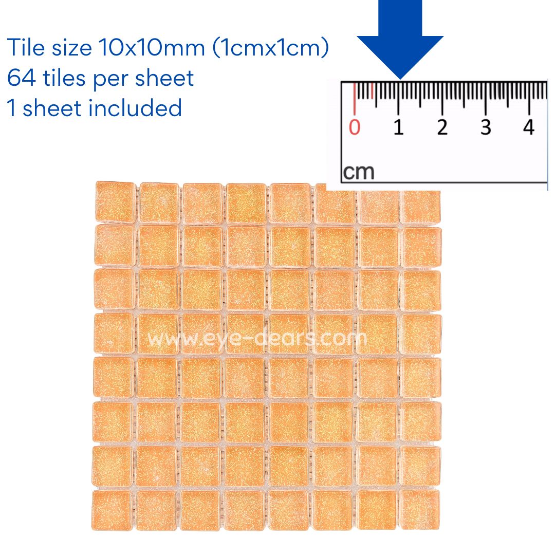 Mosaic Tiles - 10 x sheets of Orange Glitter (10x10mm)