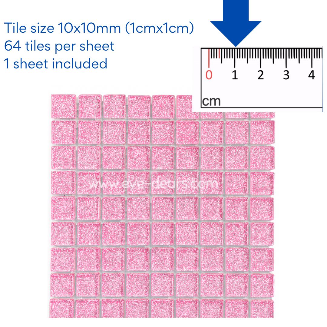 Mosaic Tiles - 10 x sheets of Soft Pink Glitter (10x10mm)
