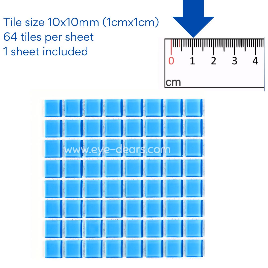 Mosaic Tiles - Single Sheet Baby Blue Glass 10x10mm
