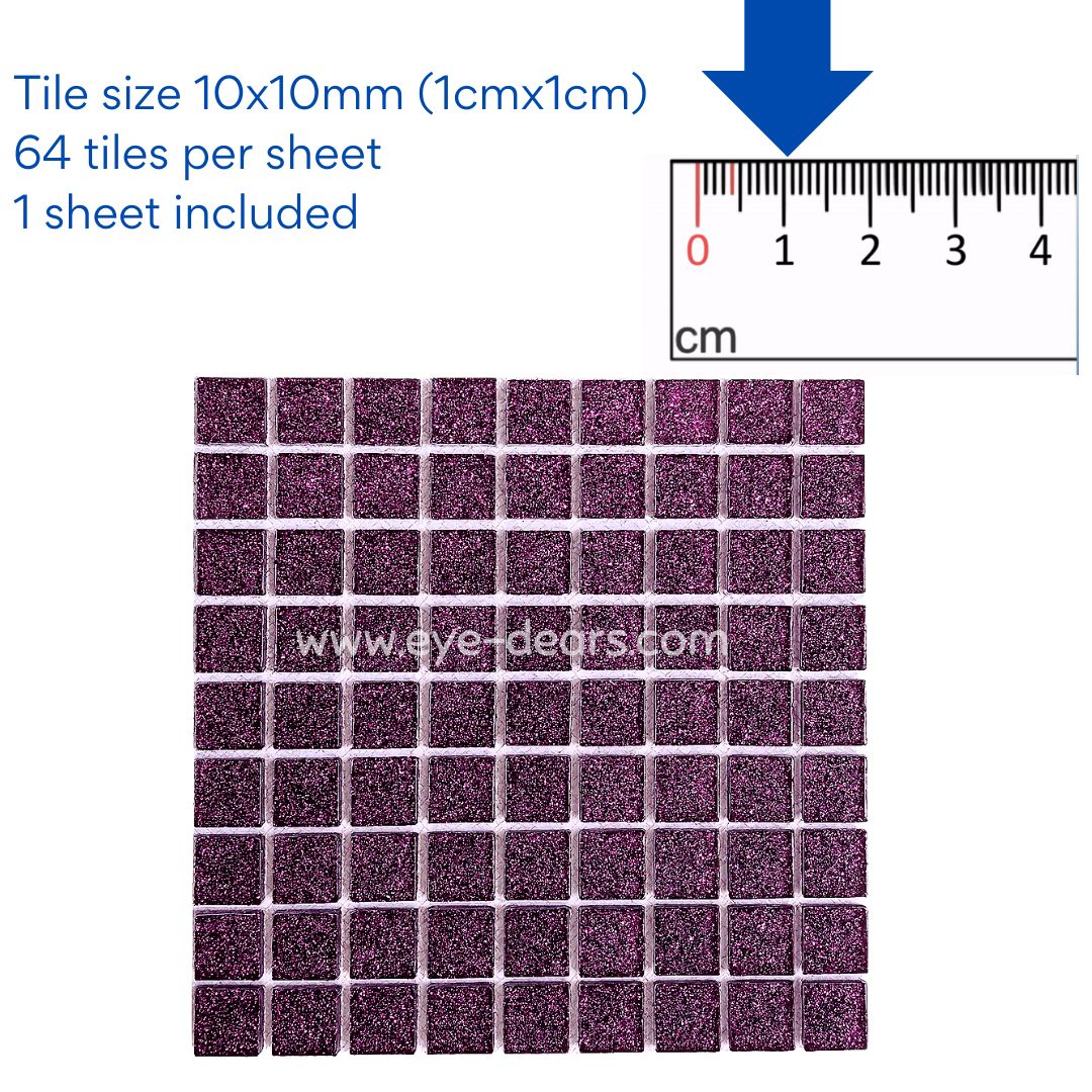 Mosaic Tiles - 10 x sheets of Purple Glitter (10x10mm)