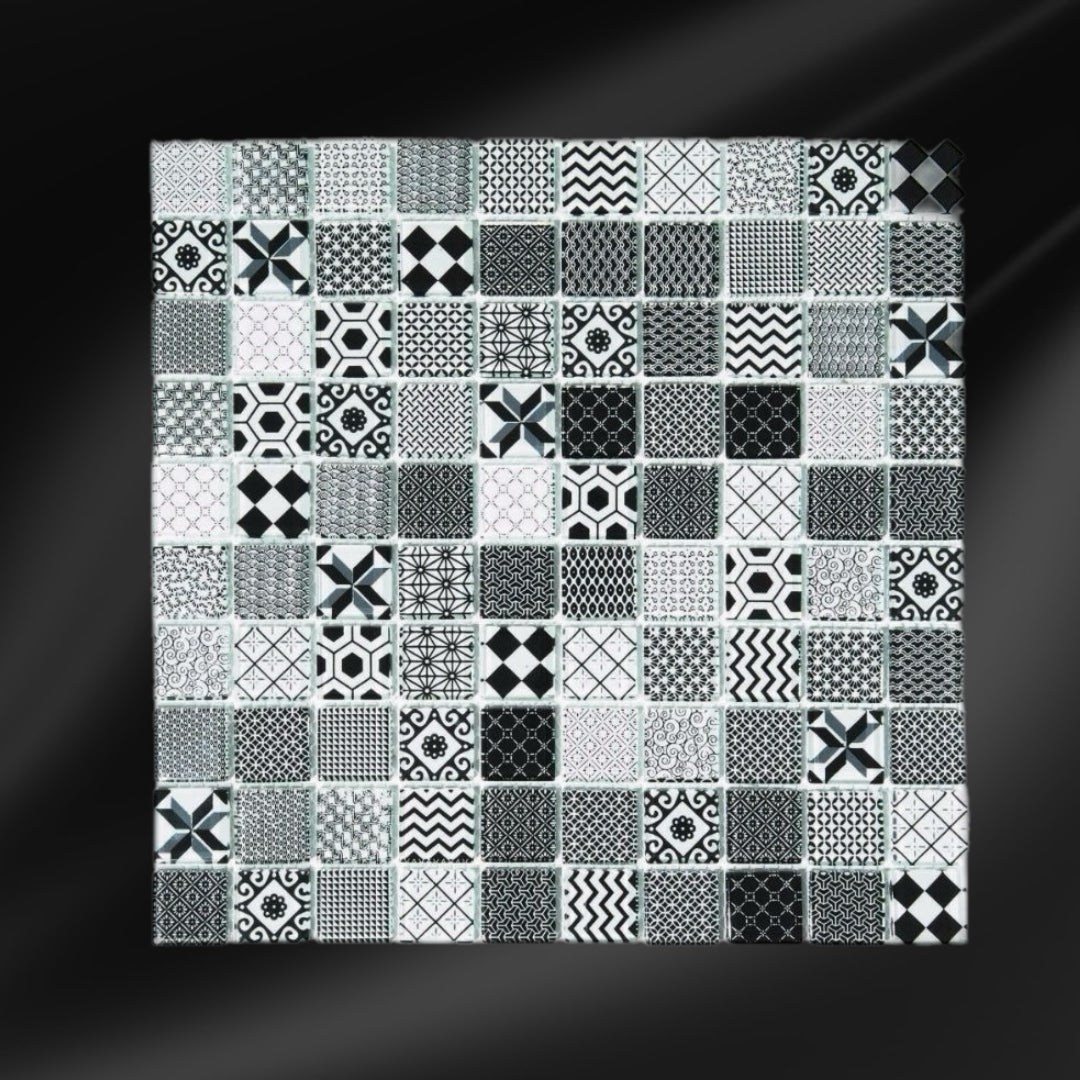 Decor Tiles - Black Patterned Glass 23mm