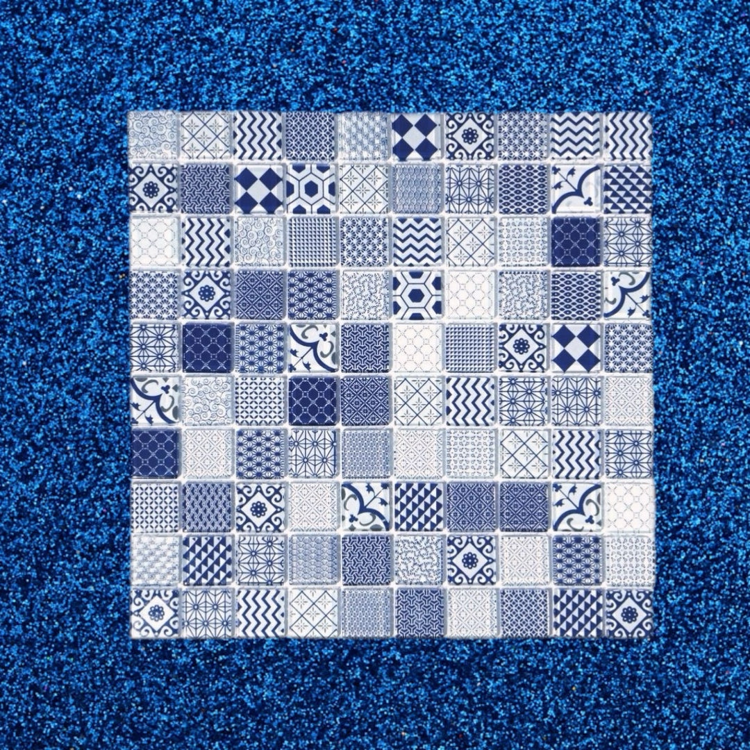 Decor Tiles - Blue Patterned Glass 23mm
