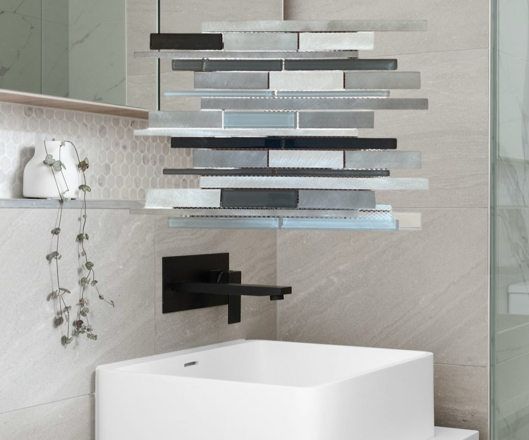 Decor Tiles -Glass and Aluminium Grey Mix