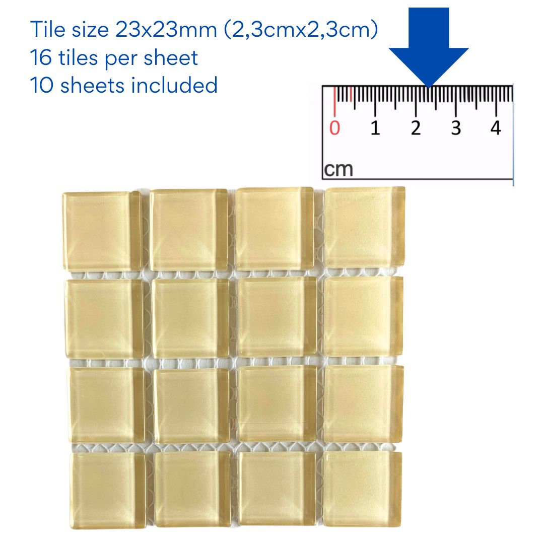 Mosaic Tiles - 10 x sheets of Cream Glass 23x23mm