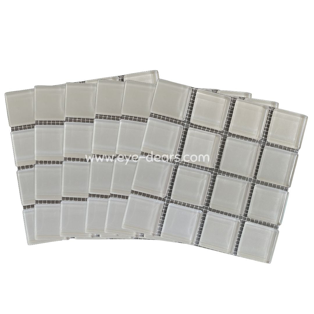 Mosaic Tiles - 10 x sheets of Light Grey Glass 23x23mm