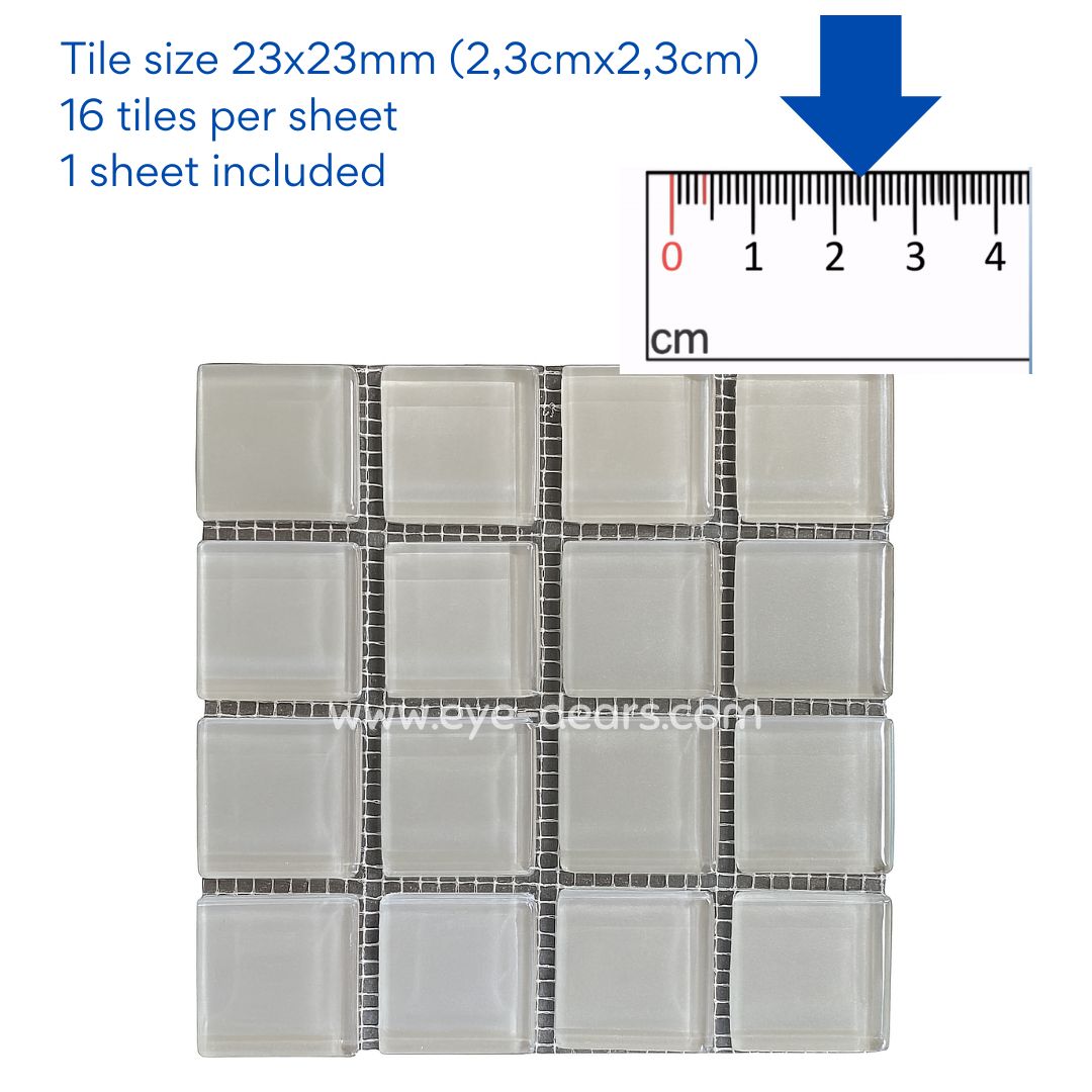 Mosaic Tiles - 10 x sheets of Light Grey Glass 23x23mm