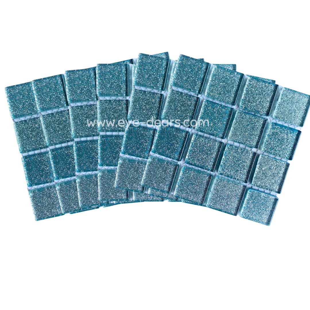 Mosaic Tiles - 10 x sheets of Soft Blue Glitter 23x23mm
